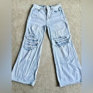 Fashion Nova Light Blue Distressed Flare Jeans